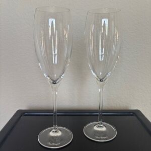 Dom Perignon Champagne Glasses Flutes Bundle Set of 2 Signed Stamped Clear Glass